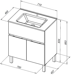 Aquanet Тумба с раковиной Алвита New 70 1 ящик 2 дверцы серая матовая – фотография-11